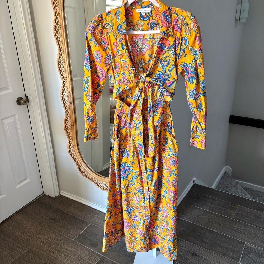 House of Harlow 1960 / Cheyna Orange Floral Dress Front Tie open front midi